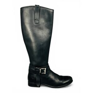Frye Melissa Knotted Tall Black Leather Riding Boots Womens 6.5 Knee High Buckle